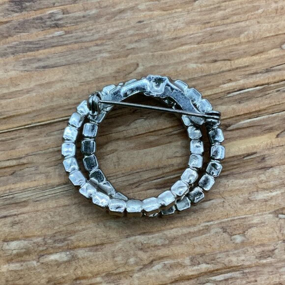 Aurora Borealis Rhinestone White Glass Vintage Infinity Brooch - Picture 2 of 6